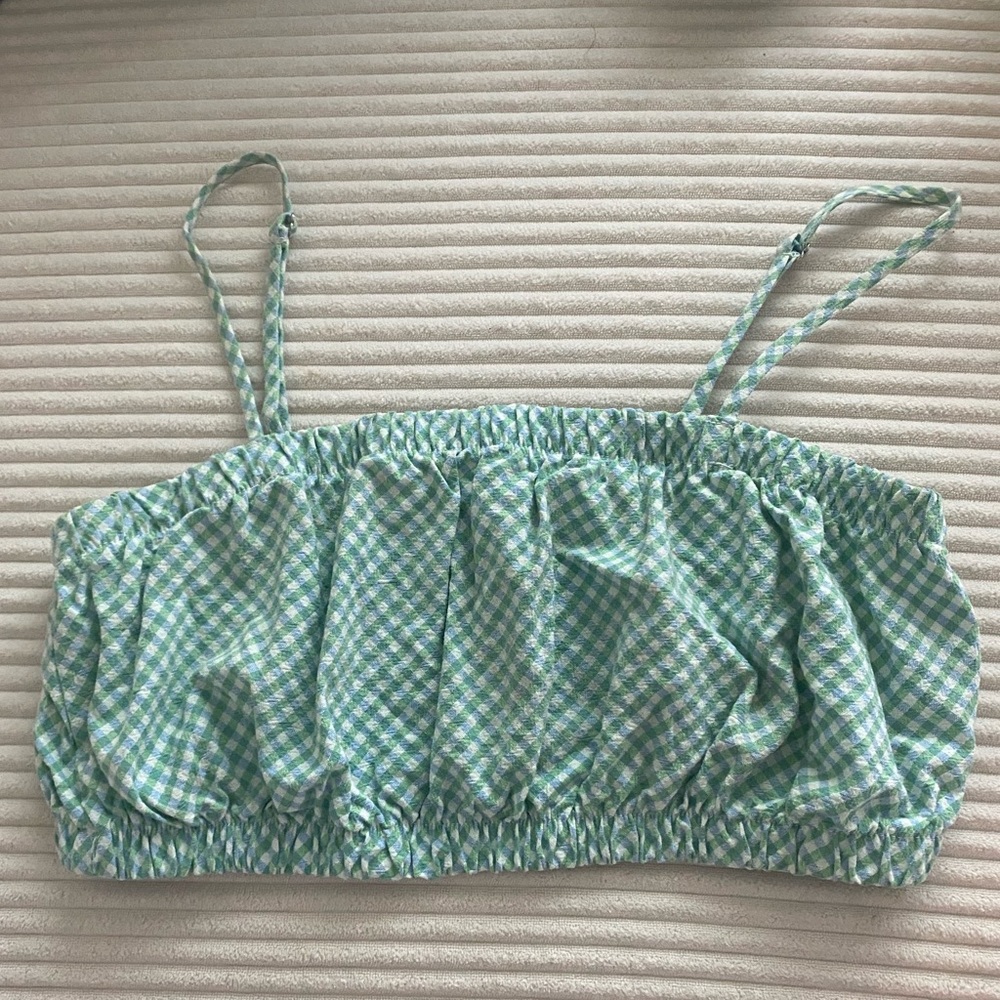 Cotton On Green and White Gingham Spaghetti Strap Crop Tank